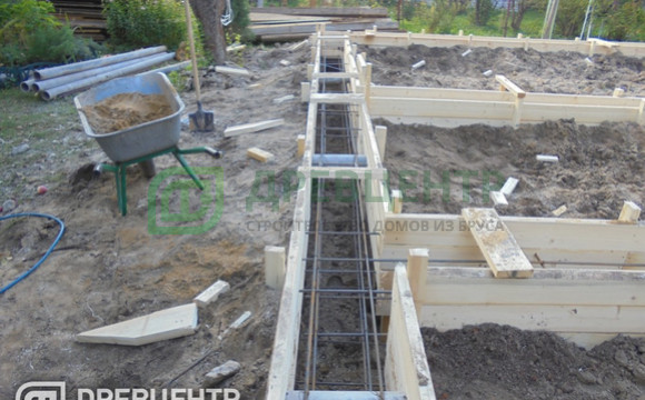 Строительство ленточного фундамента под дом из бруса по проекту ДБ59