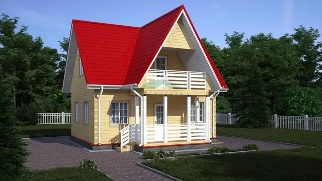 ДБ136 Проект дома из бруса с мансардой 6х8 м, ракурс 1 из 4