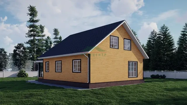 ДБ1 Проект дома из бруса с мансардой 10х10 м, ракурс 3 из 4