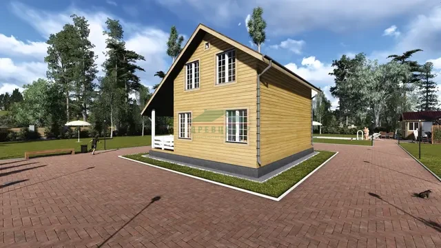 ДБ18 Проект полутораэтажного дома из бруса 8х8,5 м, ракурс 3 из 4