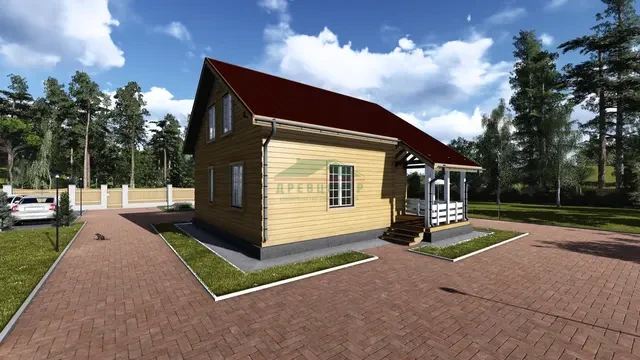 ДБ20 Проект полутораэтажного дома из бруса 8х9 м, ракурс 4 из 4