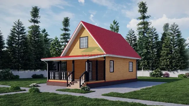 ДБ24 Проект дома из бруса с мансардой 6х9 м, ракурс 1 из 4