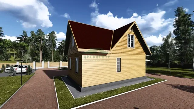 ДБ47 Проект дома из бруса с мансардой 6х9 м, ракурс 3 из 4