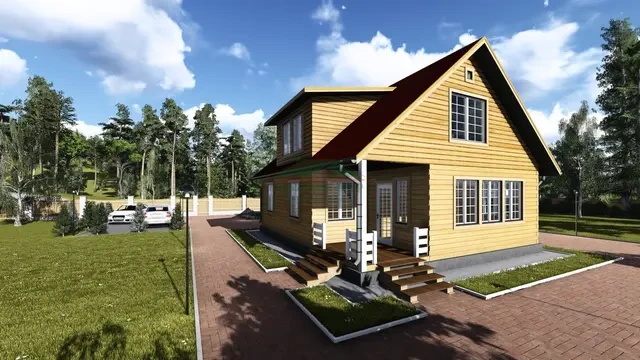 ДБ48 Проект дома из бруса с мансардой 8х10 м, ракурс 1 из 4