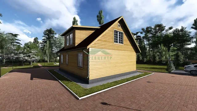 ДБ48 Проект дома из бруса с мансардой 8х10 м, ракурс 3 из 4