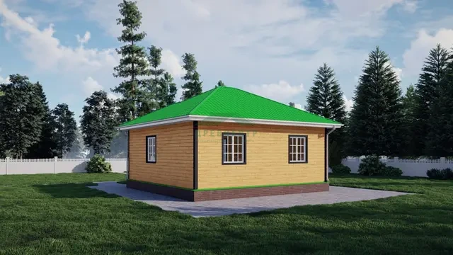ДБ58 Проект одноэтажного дома из бруса 8х8 м, ракурс 3 из 4