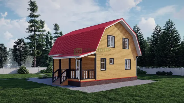 ДБ64 Проект дома из бруса с мансардой 8х9 м, ракурс 1 из 4