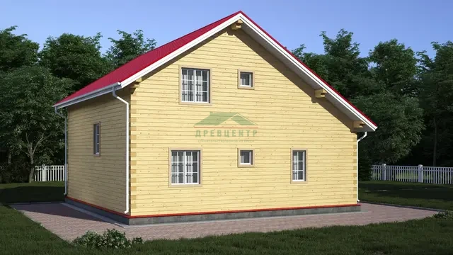 ДБ65 Проект полутораэтажного дома из бруса 9х10,5 м, ракурс 3 из 4