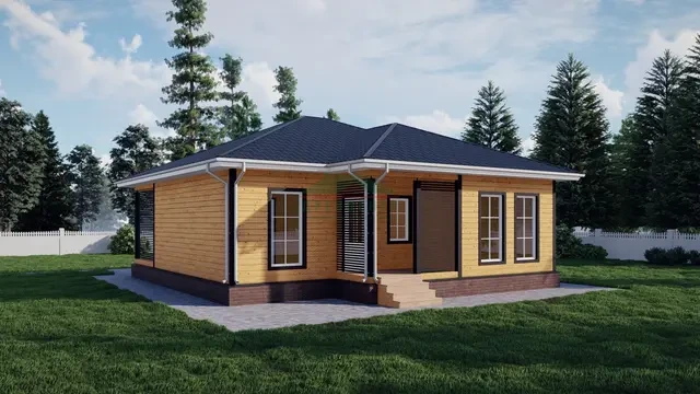 ДБ68 Проект одноэтажного дома из бруса 10х11 м, ракурс 1 из 4