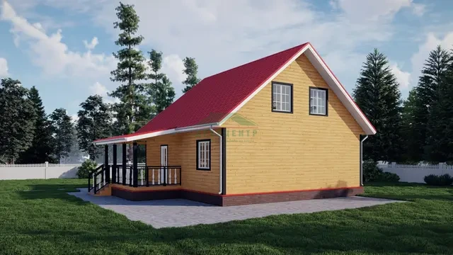 ДБ70 Проект дома из бруса с мансардой 9х9 м, ракурс 2 из 4