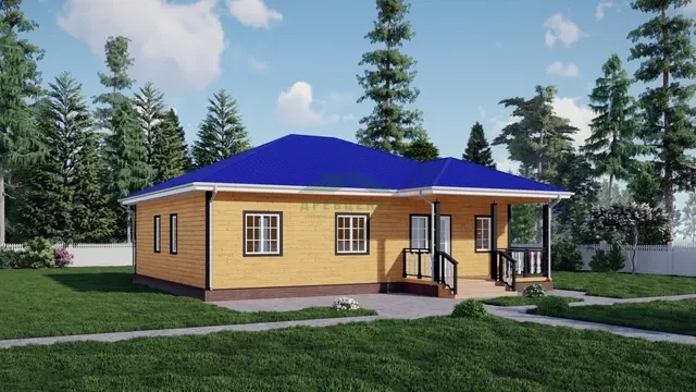 ДБ71 Проект одноэтажного дома из бруса 10х12 м, ракурс 1 из 4