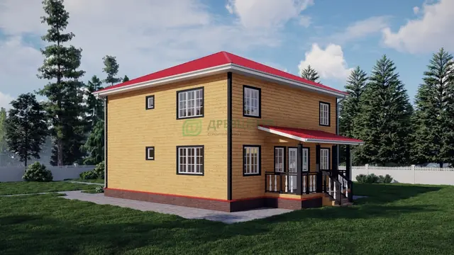ДБ73 Проект двухэтажного дома из бруса 10х10 м, ракурс 3 из 4