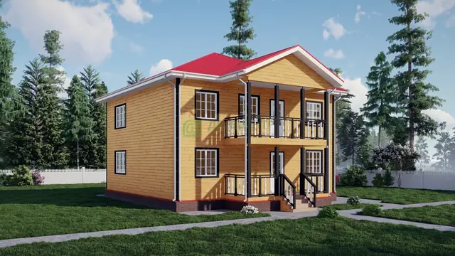 ДБ73 Проект двухэтажного дома из бруса 10х10 м, ракурс 2 из 4