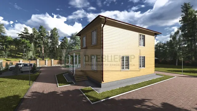 ДБ74 Проект двухэтажного дома из бруса 9х9 м, ракурс 4 из 4
