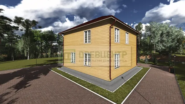 ДБ74 Проект двухэтажного дома из бруса 9х9 м, ракурс 3 из 4