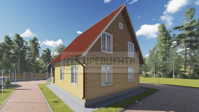 ДБ83 Проект дома из бруса мансардой 8х11 м, ракурс 3 из 4