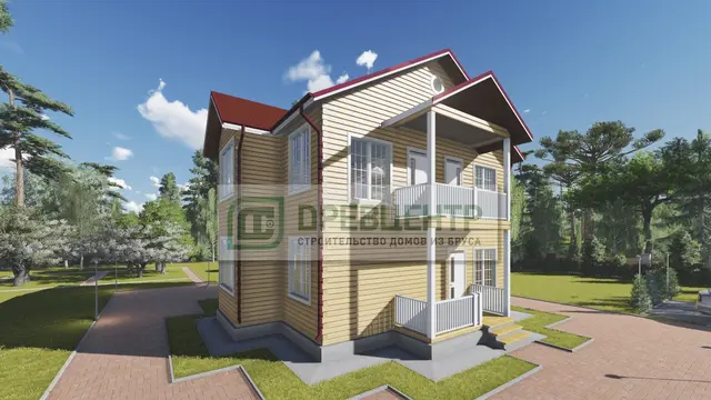 ДБ84 Проект двухэтажного дома из бруса 10х11 м, ракурс 4 из 4