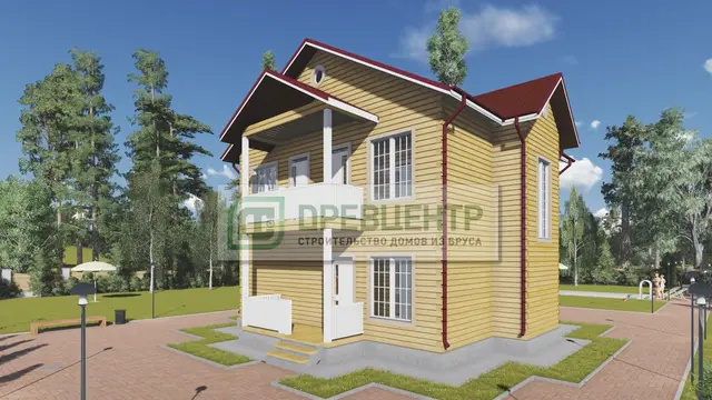 ДБ84 Проект двухэтажного дома из бруса 10х11 м, ракурс 2 из 4