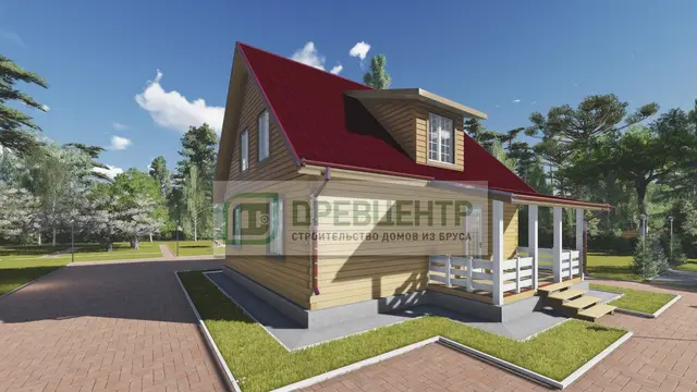 ДБ85 Проект дома из бруса с мансардой 8х9 м, ракурс 1 из 4