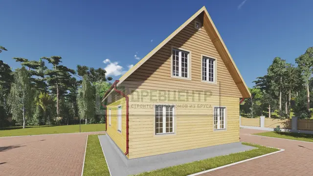 ДБ91 Проект дома из бруса с мансардой 8х9 м, ракурс 4 из 4