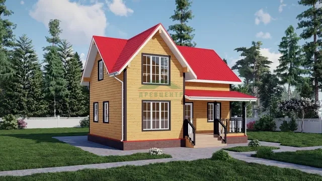 ДБ93 Проект полутораэтажного дома из бруса 7х9 м, ракурс 1 из 4