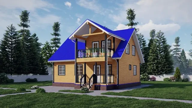 ДБ96 Проект дома из бруса с мансардой 8х10 м, ракурс 1 из 4