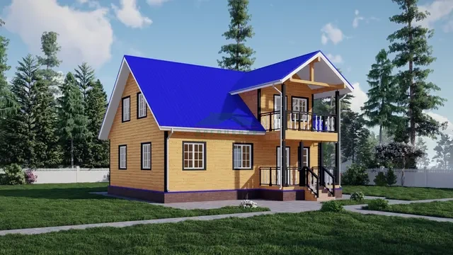 ДБ96 Проект дома из бруса с мансардой 8х10 м, ракурс 2 из 4
