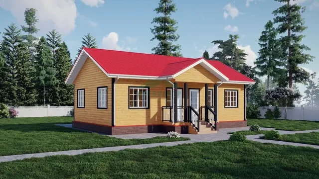 ДБ97 Проект одноэтажного дома из бруса 7х11,5 м, ракурс 1 из 4
