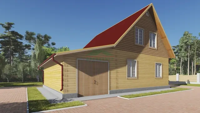 ДБ98 Проект дома из бруса с мансардой 8х9 м, ракурс 1 из 4