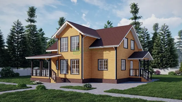 ДБ99 Проект полутораэтажного дома из бруса 10х11 м, ракурс 1 из 4