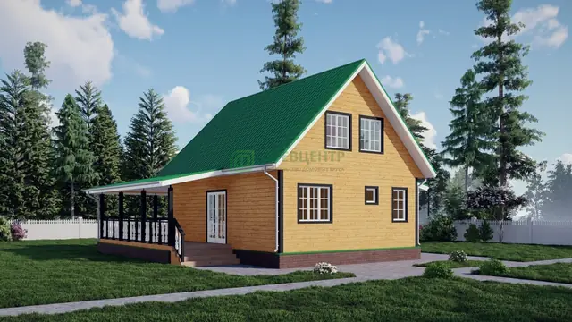 ДБ132 Проект коттеджа из бруса с мансардой 7х9 м, ракурс 1 из 4