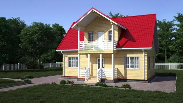 ДБ139 Проект дома из бруса с мансардой 7х10 м, ракурс 1 из 4