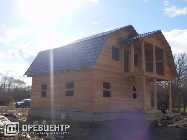Строительство дома из бруса по проекту ДБ96 в Алексинском районе с обработкой антисептиком, фото 15 из 17