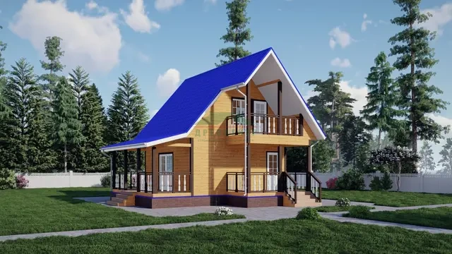 ДБ5 Проект дома из бруса с мансардой 6х6 м, ракурс 1 из 4