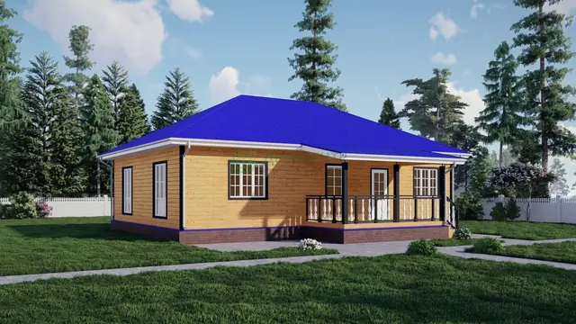 ДБ50 Проект одноэтажного дома из бруса 9х13 м, ракурс 2 из 4