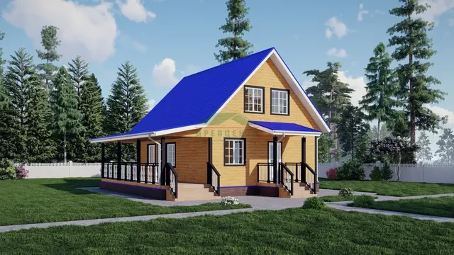 ДБ54 Проект дома из бруса с мансардой 7х9 м, ракурс 1 из 4
