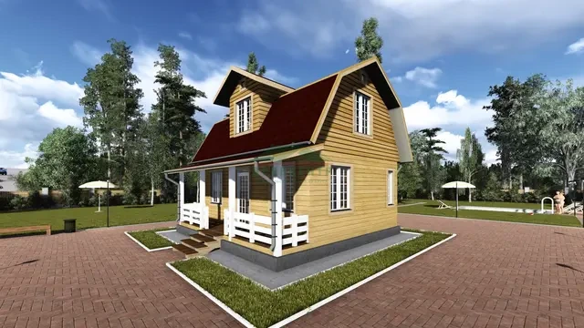 ДБ60 Проект дома из бруса с мансардой 6х7 м, ракурс 1 из 4