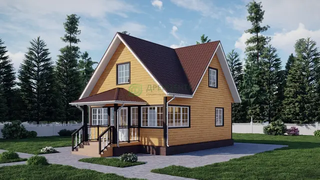 ДБ87 Проект дома из бруса с мансардой 7х8,5 м, ракурс 2 из 4