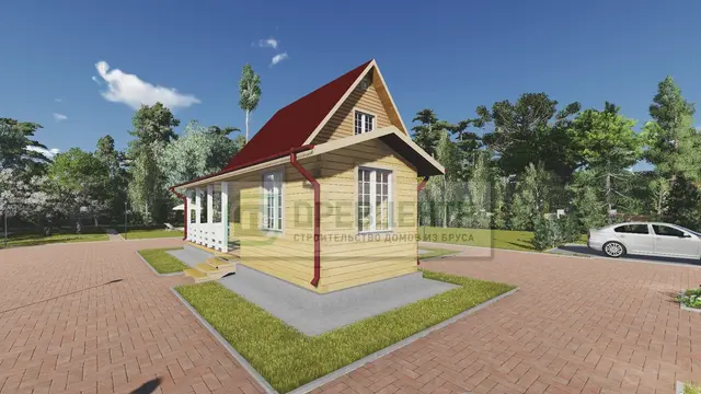 ДБ90 Проект дома из бруса с мансардой 6х7 м, ракурс 3 из 4