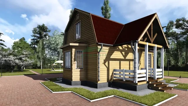 ДБ14 Проект дома из бруса с мансардой 6х8 м, ракурс 1 из 4